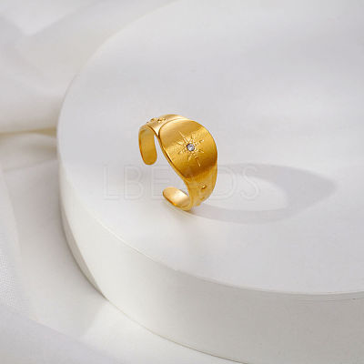 304 Stainless Steel Rhinestone Cuff Open Rings for Women FN8845-1-1