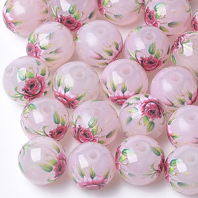 Printed & Spray Painted Imitation Jade Glass Beads GLAA-S047-05B-02-1