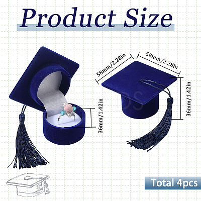 4Pcs Doctoral Hat Shaped Velvet Jewelry Ring Storage Boxes CON-SC0001-18B-1