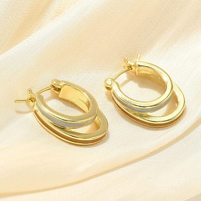 Two-layer Oval Brass Enamel Hoop Earrings EJEW-S252-03C-G-1