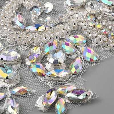 Hand Sewing Flower Pattern Rhinestone Costume Appliques PATC-WH0009-08A-1