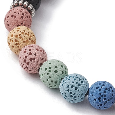 Dyed Natural Lava Rock Round Braided Bead Bracelets BJEW-JB09905-1
