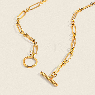 304 Stainless Steel Oval Link Chain Necklaces with OT Clasps for Women GL9322-1