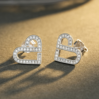 925 Sterling Silver Micro Pave Cubic Zirconia Heart Stud Earrings for Women JM8853-2-1