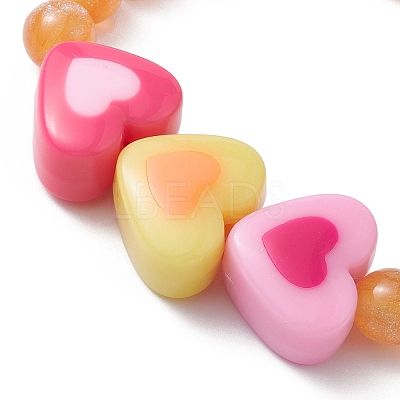 Imitation Cat Eye Resin Heart Beaded Stretch Bracelet for Kids BJEW-JB09569-1