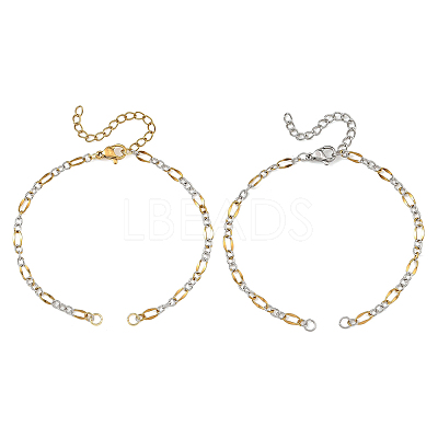 2Pcs Two Tone 304 Stainless Steel Oval Link Chains Bracelet Making AJEW-JB01665-1