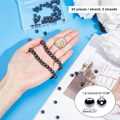 Round Non-magnetic Synthetic Hematite Beads Strands G-PH0012-01-8mm-1
