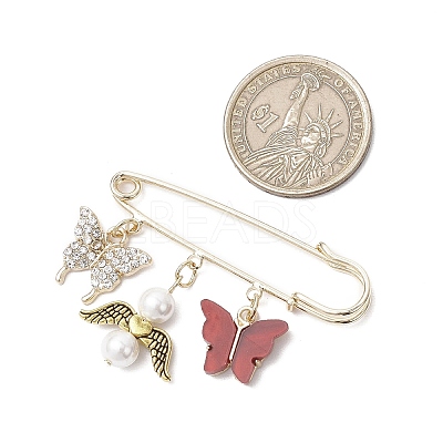 9Pcs Butterfly Alloy & Acrylic & Rhinestone Pendant Brooches JEWB-BR00185-1