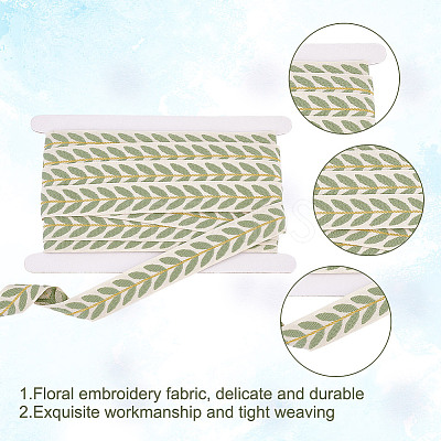 10.5~11 Yards Polyester Embroidery Leaf Ribbons OCOR-GO0001-10-1