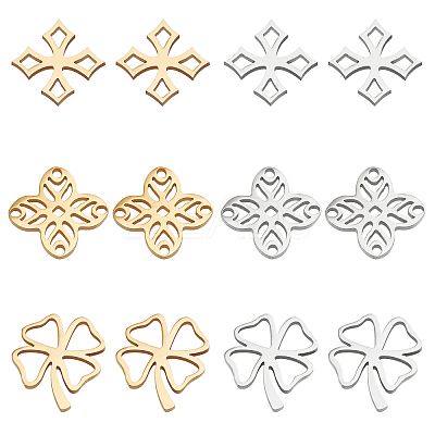 24Pcs 6 Style 201 Stainless Steel Filigree Joiners Links STAS-DC0008-57-1