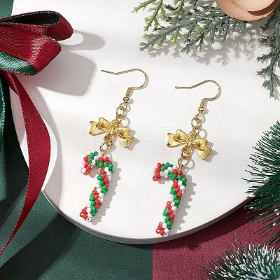 Christmas Theme Glass Seed Beaded Dangle Earrings for Women EJEW-MZ00215-1