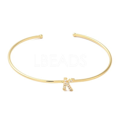 Rack Plating Brass Micro Pave Clear Cubic Zirconia Letter Open Cuff Bangles BJEW-A018-01G-K-1