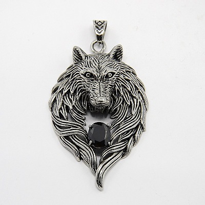Retro Men's 304 Stainless Steel Steel Big Wolf Head Pendants STAS-O044-52A-1