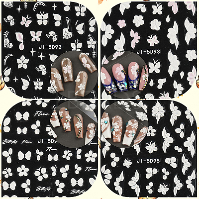 5Pcs 5 Styles Flower & Butterfly PET Nail Art Stickers MRMJ-SP0001-16-1