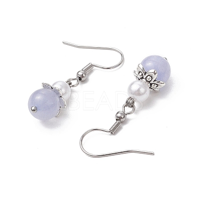 Natural Aquamarine Round Dangle Earrings EJEW-JE06413-01-1