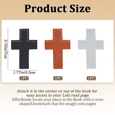 3Pcs 3 Colors Leather Bookmarks AJEW-CP0003-83-1
