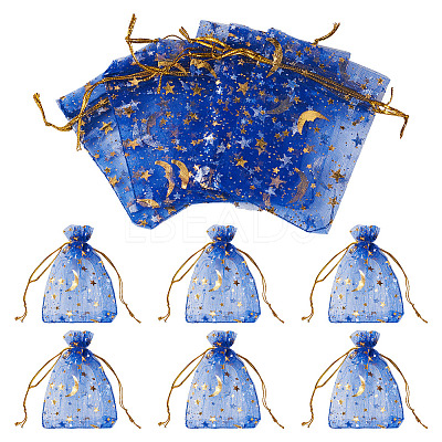 30Pcs Gold Stamping Moon Star Organza Drawstring Gift Bags ABAG-TA0002-21D-1