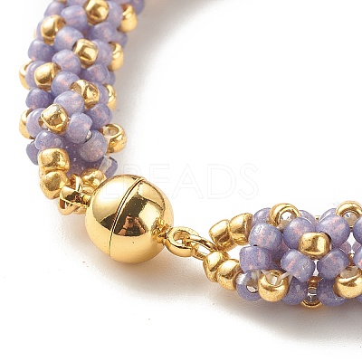 Glass Seed Beaded Bracelet with Brass Magnetic Clasp BJEW-JB07802-05-1