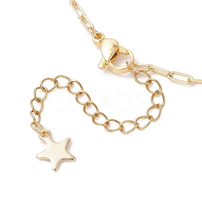 Christmas Brass Pave Clear Cubic Zirconia Snowflake & 304 Stainless Steel Star and Round Glass Tassel Brass Paperclip Chain Bib Necklaces NJEW-JN05504-1