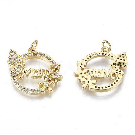 Real 16K Gold Plated Brass Micro Pave Cubic Zirconia Pendants KK-S061-72E-G-NR-1