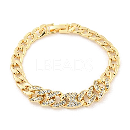 Brass Micro Pave Clear Cubic Zirconia Oval Link Chain Bracelets for Women BJEW-R315-01A-G-1