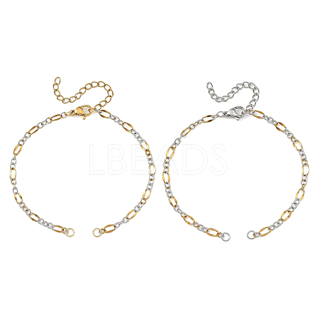 2Pcs Two Tone 304 Stainless Steel Oval Link Chains Bracelet Making AJEW-JB01665-1