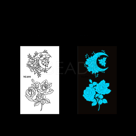 Luminous Moon with Flower Removable Temporary Water Proof Tattoos Paper Stickers LUMI-PW0004-056C-1