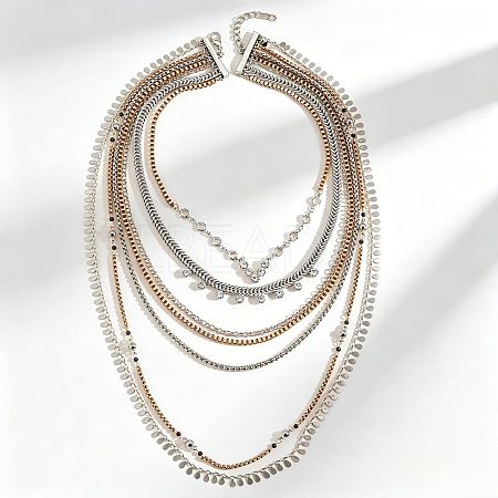 Boho Alloy Crystal Rhinestone Multi Layered Necklaces with Teardrop Tassel WG7D1FE-01-1