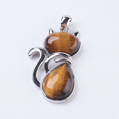 Natural Tiger Eye Kitten Pendants X-G-P352-B05-1