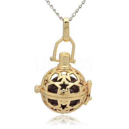 Golden Tone Brass Hollow Round Cage Pendants KK-J226-07G-1