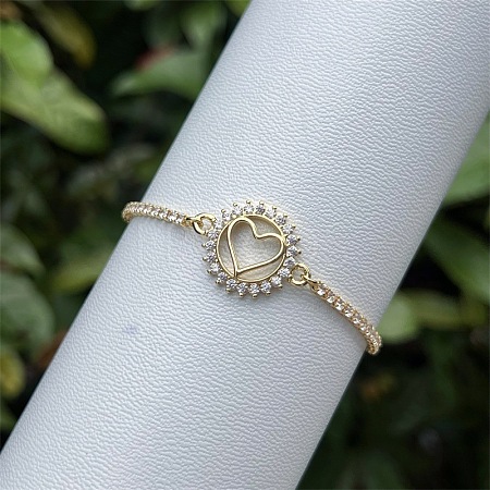 Adjustable Brass Pave Clear Cubic Zirconia Ring Link Slider Tennis Bracelets for Women WG91A5E-02-1