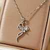 Elegant Brass Pave Clear Cubic Zirconia Bowknot Necklaces for Women NG1085-2-1