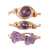 3Pcs 3 Styles Natural Rose Quartz & Amethyst & Green Aventurine Finger Rings RJEW-JR00745-4