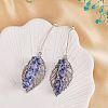 Natural Sodalite Bullet & Leaf Dangle Stud Earrings EJEW-PH01406-03-5