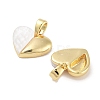 Brass Pave Natural Shell Peach Heart Charms KK-C051-21G-2