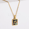 304 Stainless Steel Pave Natural Paua Shell Rectangle Initial Pendant Necklaces for Women FS-WG38E89-04-1