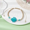 Synthetic Turquoise Cross & Imitation Pearl Braided Bead Bracelet BJEW-JB09743-2