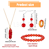 FIBLOOM Dyde Natural Agate Plain Band Rings & Red Jasper Bullet Pendant Necklace & Carnelian Round Beaded Dangle Earrings & Stretch Bracelet SJEW-FI0001-16-2