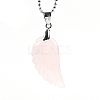Natural Rose Quartz Angel Wing Pendant Necklace PW-WG24892-10-1