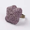 Adjustable Nuggets Lava Rock Gemstone Finger Rings RJEW-I011-01-2