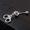 Piercing Jewelry Real Platinum Plated Brass Rhinestone Handcuffs Navel Ring Belly Rings AJEW-EE0001-36-3