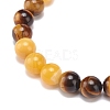 Natural Agate & Tiger Eye & Black Onyx Round Beaded Stretch Bracelet BJEW-JB08400-05-4