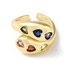 Rack Plating Brass with Colorful Cubic Zirconia Open Cuff Rings RJEW-M158-04G-2