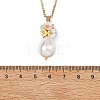 Electroplate Shell Pearl Flower Teardrop Pendant 304 Stainless Steel Cable Chain Necklaces for Women NJEW-JN06193-3