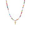 Colorful Beaded Heart Letter Necklace with Pearl Elements Stainless Steel Pendant Jewelry TR2146-20-1