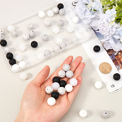 75Pcs 5 Colors Round Silicone Focal Beads SIL-SP0001-02-1