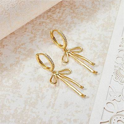 1 Pair Bowknot Brass Micro Pave Clear Cubic Zirconia Hoop Earrings for Women EJEW-SZ0002-04G-1
