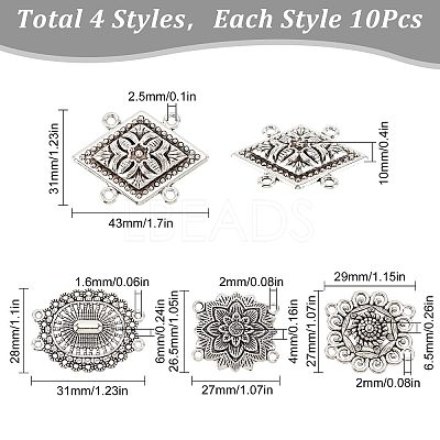 40Pcs 4 Style Tibetan Style Alloy Multi Strand Links FIND-SC0003-64-1