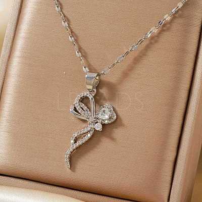 Elegant Brass Pave Clear Cubic Zirconia Bowknot Necklaces for Women NG1085-2-1