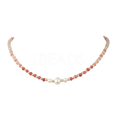 Gradient Color Gemstone & Natural Cultured Freshwater Pearl Beaded Necklaces NJEW-JN06316-02-1